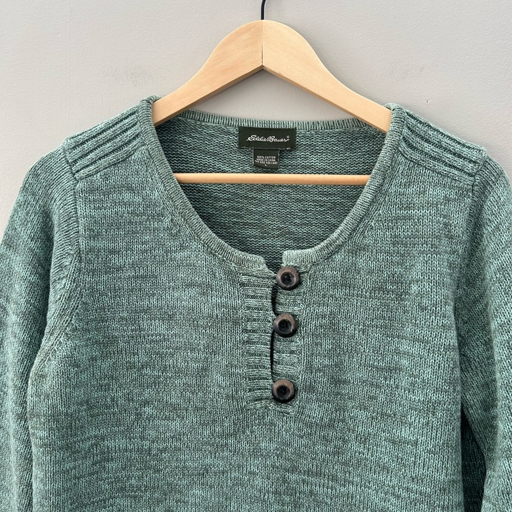 Vintage Eddie Bauer Marled Heavy Weight Knit CabinCore Button Neck Sweater - Picture 3 of 6